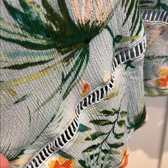 Lulus St Tropez Mint Blue Leaf Print Halter Dress Size L - Picture 6 of 16